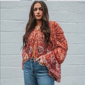 FREE PEOPLE Women's Lorraine Tiered Kimono Top Whimsical Boho Festival Fall
